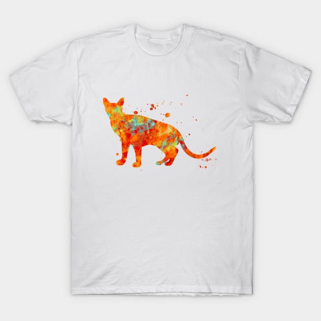 Abyssinian Cat Watercolor Painting - Orange T-Shirt by Miao Miao Design